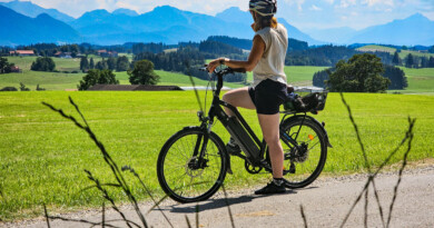 Radpilgern im Pfaffenwinkel - Radlerin Bergpanorama